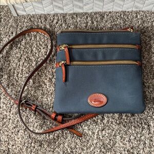 Doomed & Bourke Navy and Brown Crossbody Bag good used condition!